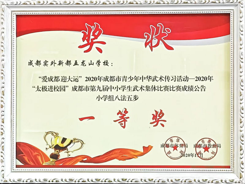 2020年11月“太極進校園”成都市第九屆中小學生武術集體比賽比賽成績公告小學組八法五步：一等獎